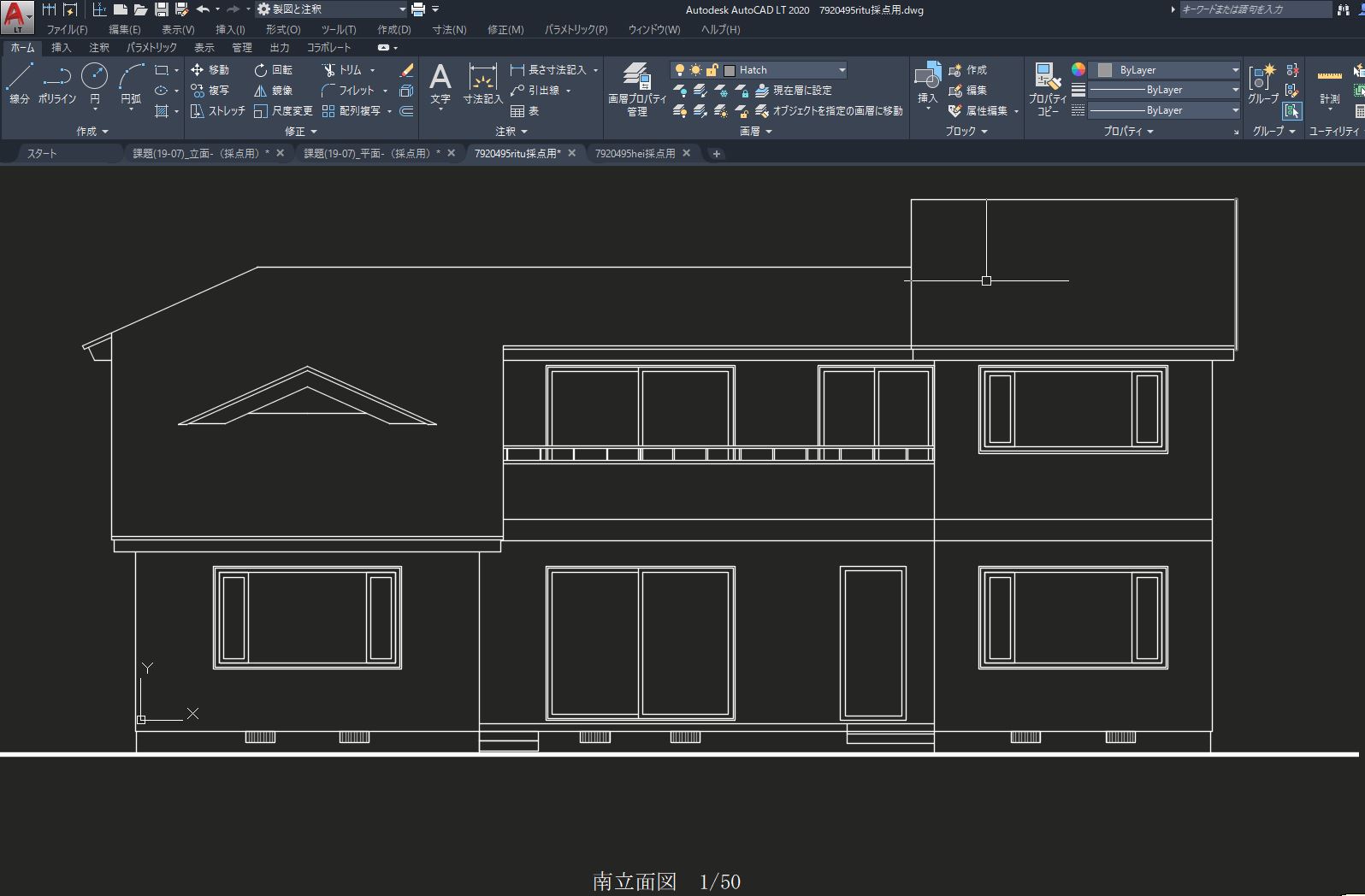 建築cad検定試験2級立面図