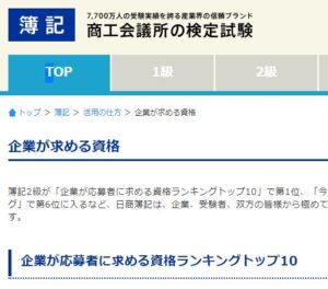 企業が求める資格のトップに日商簿記2級が
