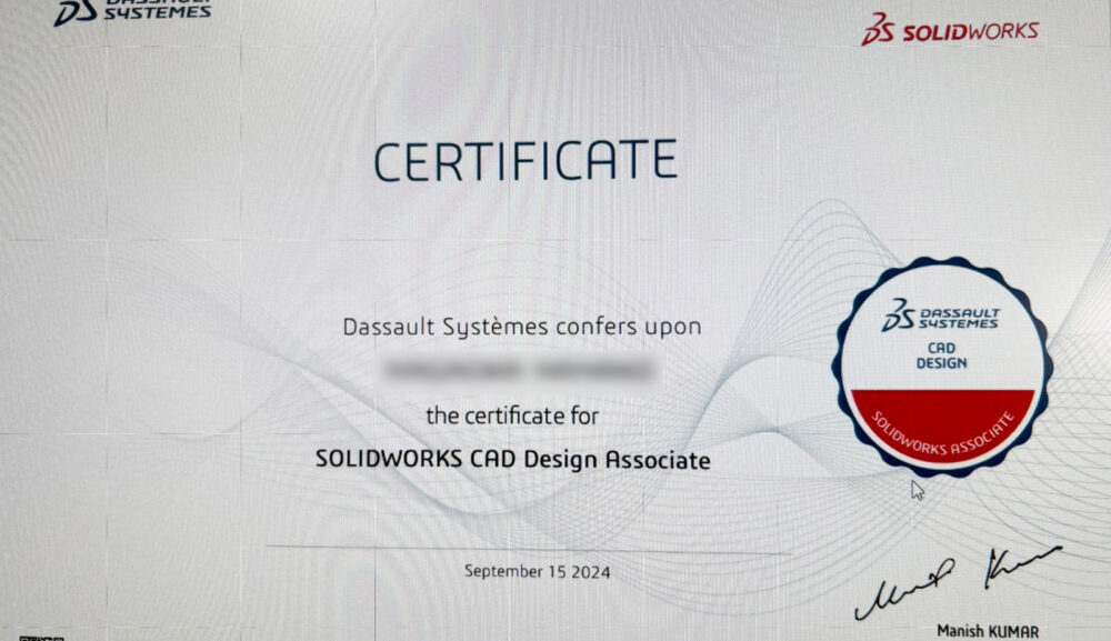 ソリッドワークス認定試験(CSWA)に満点合格!(2024/10/25)