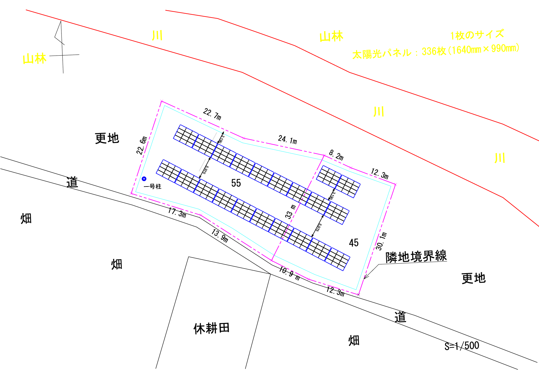 太陽光パネルのCAD配置計画図