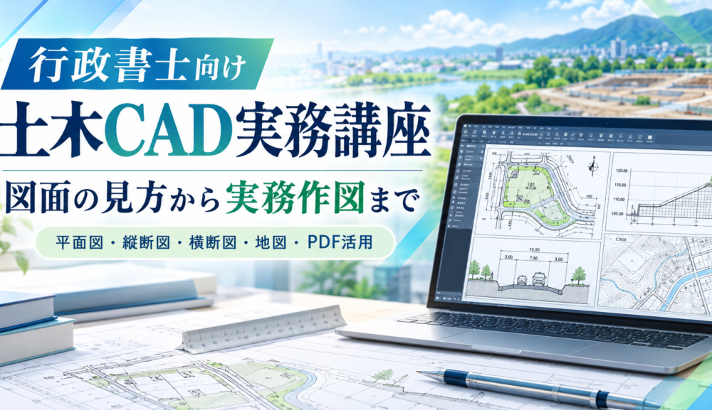 行政書士向け土木CAD実務講座｜開発許可・平面図・縦断図・横断図